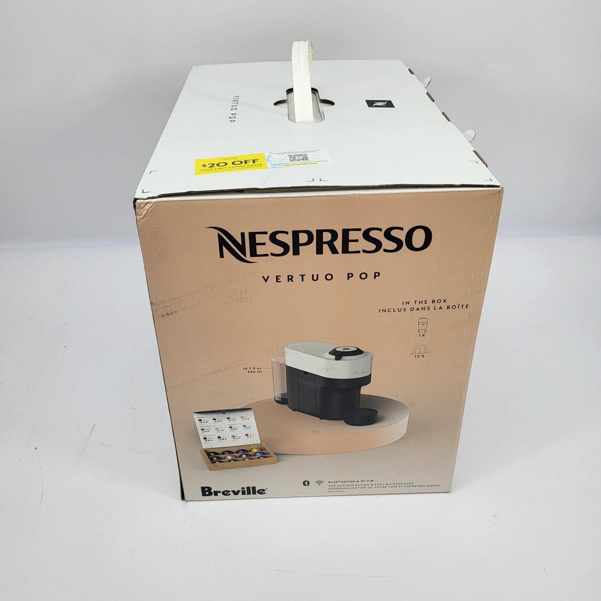New Nespresso Vertuo Pop+ Coffee Machine by Breville Coconut White BNV120WHT