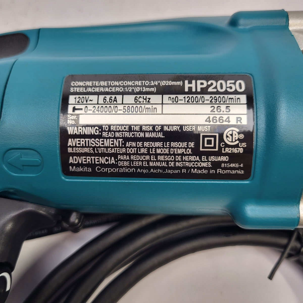 Makita HP2050 2-Speed 120V Corded Hammer Drill Keyed Chuck w/ Case