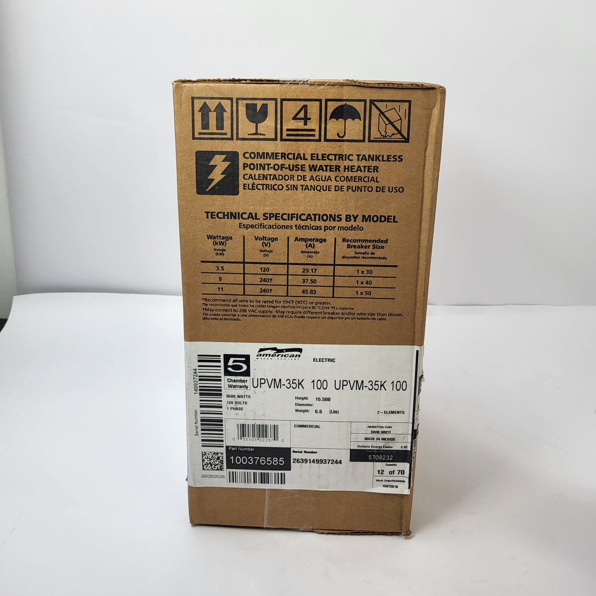 American Water Heater Commercial 3500W Tankless Point Electric UPVM-35K