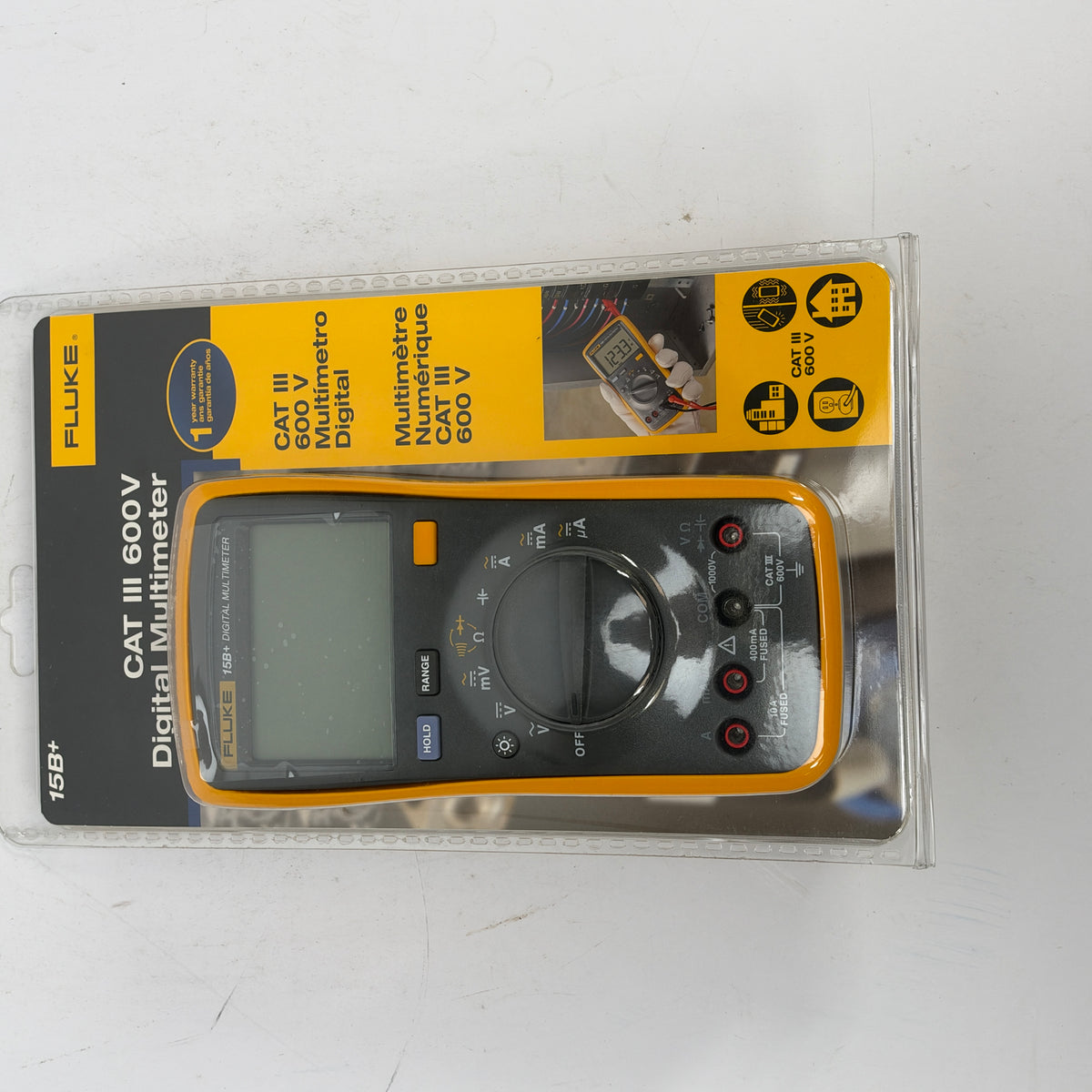New Fluke 6013304 Multimeter 15B+ 1000 V LCD Yellow
