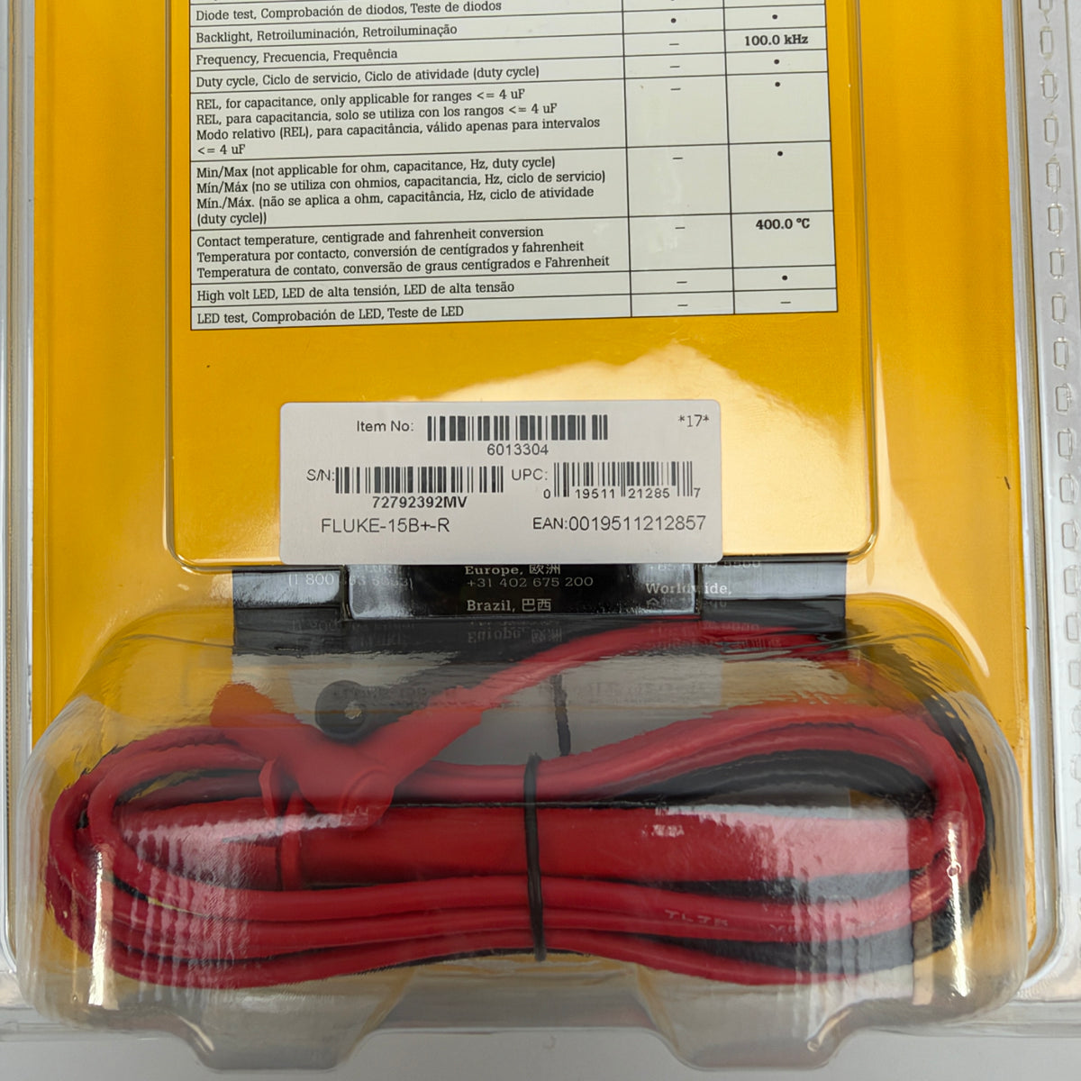 New Fluke 6013304 Multimeter 15B+ 1000 V LCD Yellow