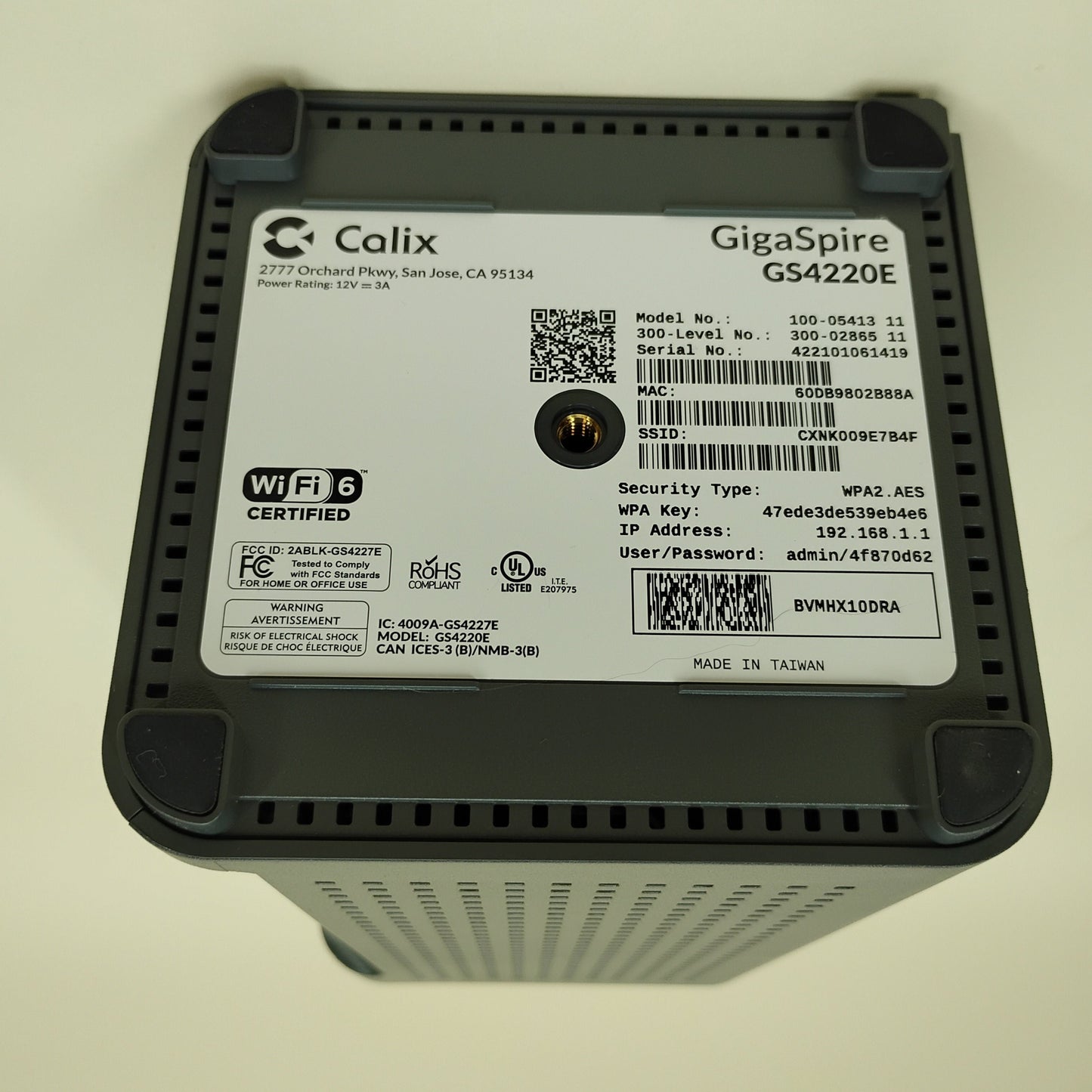 Calix Gigaspire u6.1 WiFi6 Router GS4220E 100-0541311