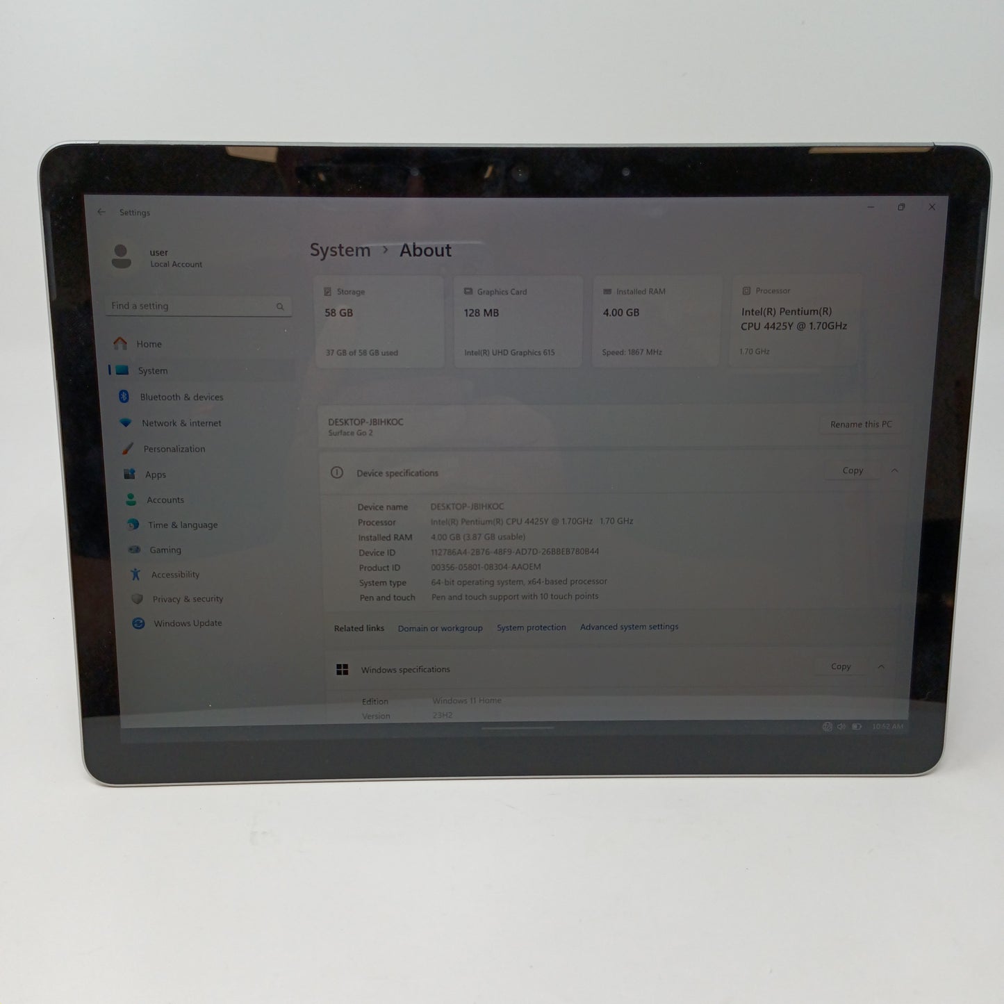 Microsoft Surface Go 2 1901 10.5" Pentium 4425Y 1.7GHz 4GB RAM 64GB SSD