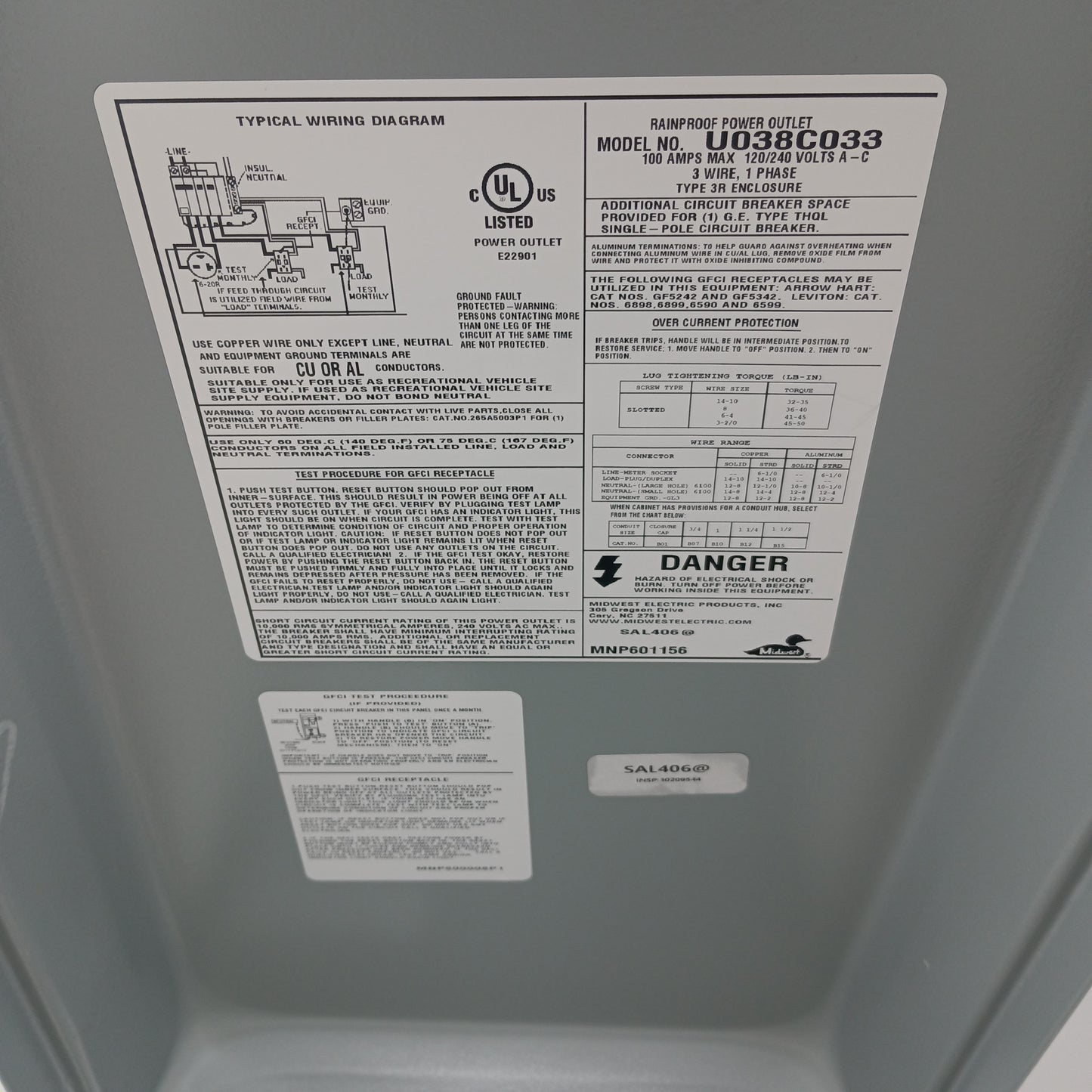 Midwest Outdoor Temporary Outlet Breaker Box U038C033