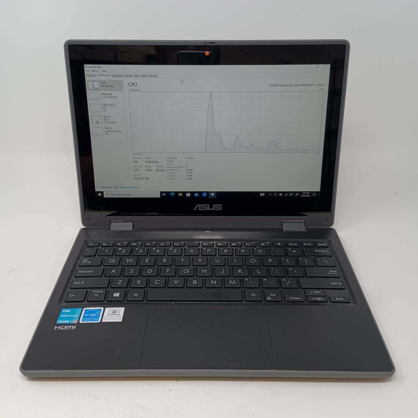 Asus BR1100fk BR1100FK 11.6 Intel Pentium Silver n6000 1.1GHz 8GB RAM 125GB HDD Intel UHD Graphics