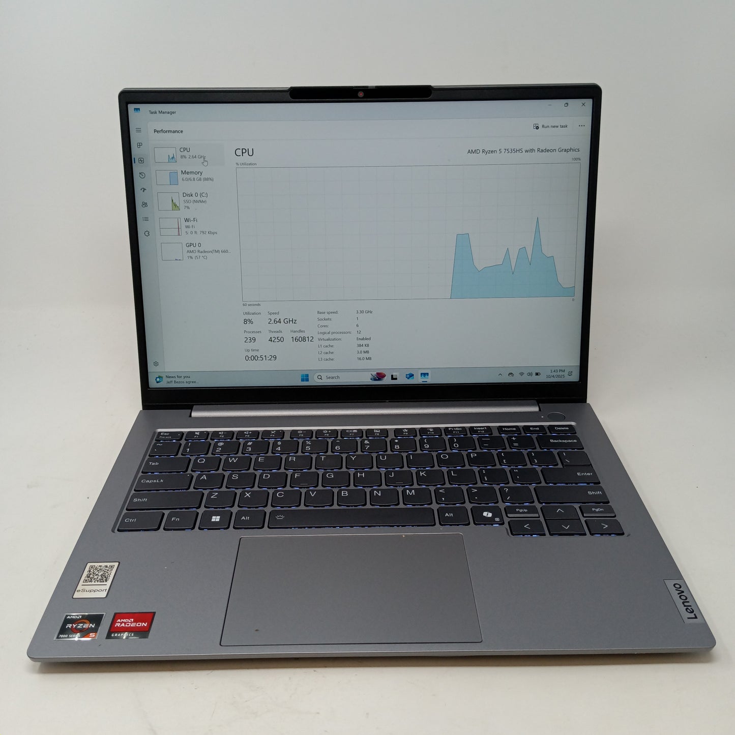 Lenovo ThinkBook G7--ARP 16" Ryzen 5 7520U 3.3GHz 8GB RAM 500GB SSD RTX 500