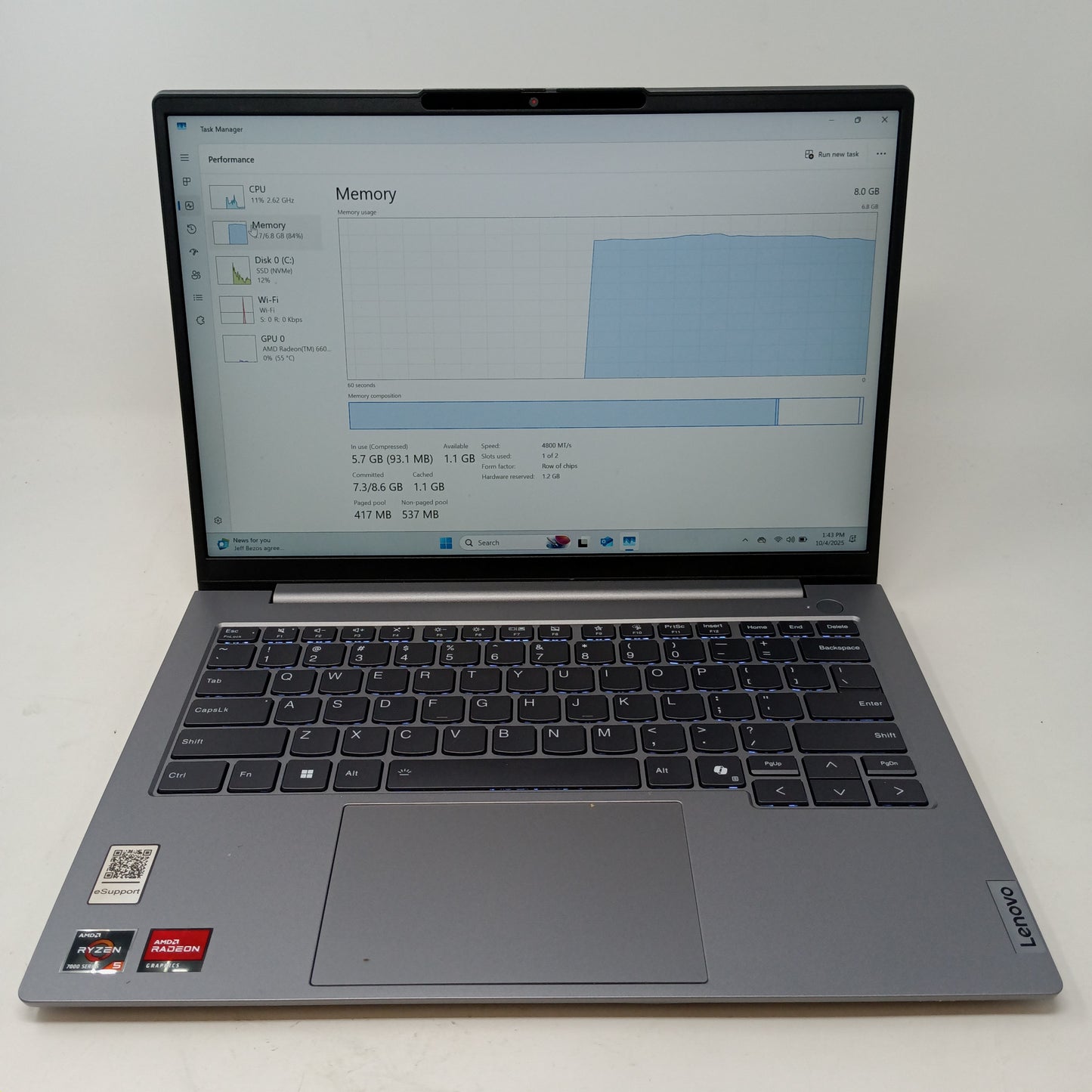 Lenovo ThinkBook G7--ARP 16" Ryzen 5 7520U 3.3GHz 8GB RAM 500GB SSD RTX 500
