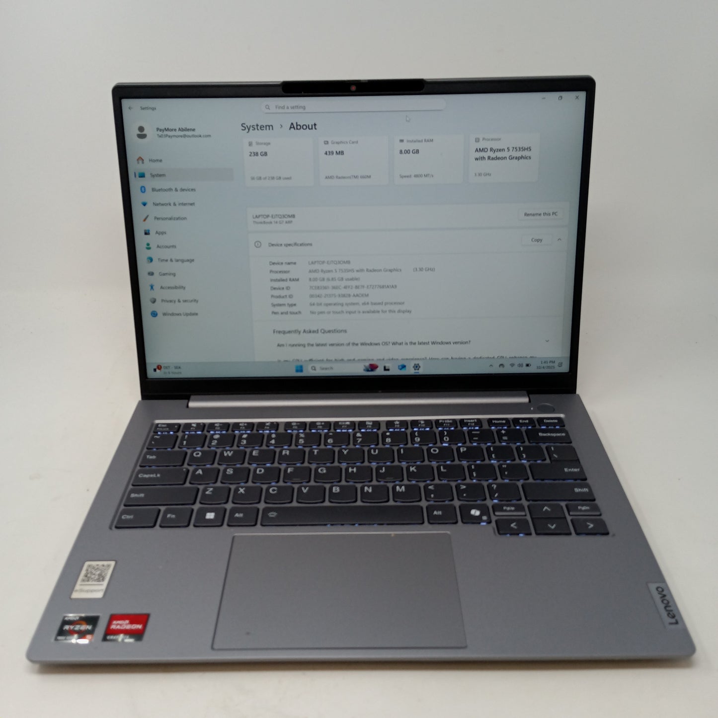 Lenovo ThinkBook G7--ARP 16" Ryzen 5 7520U 3.3GHz 8GB RAM 500GB SSD RTX 500