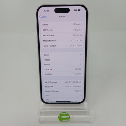 Unlocked Apple iPhone 15 128GB Pink MTLW3LL/A