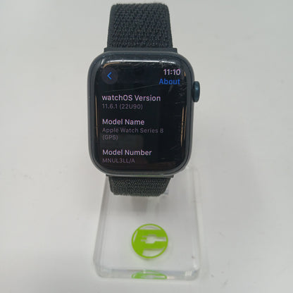 GPS Only Apple Watch Series 8 45MM Blue Aluminum Black Sport Band MNUL3LL/A