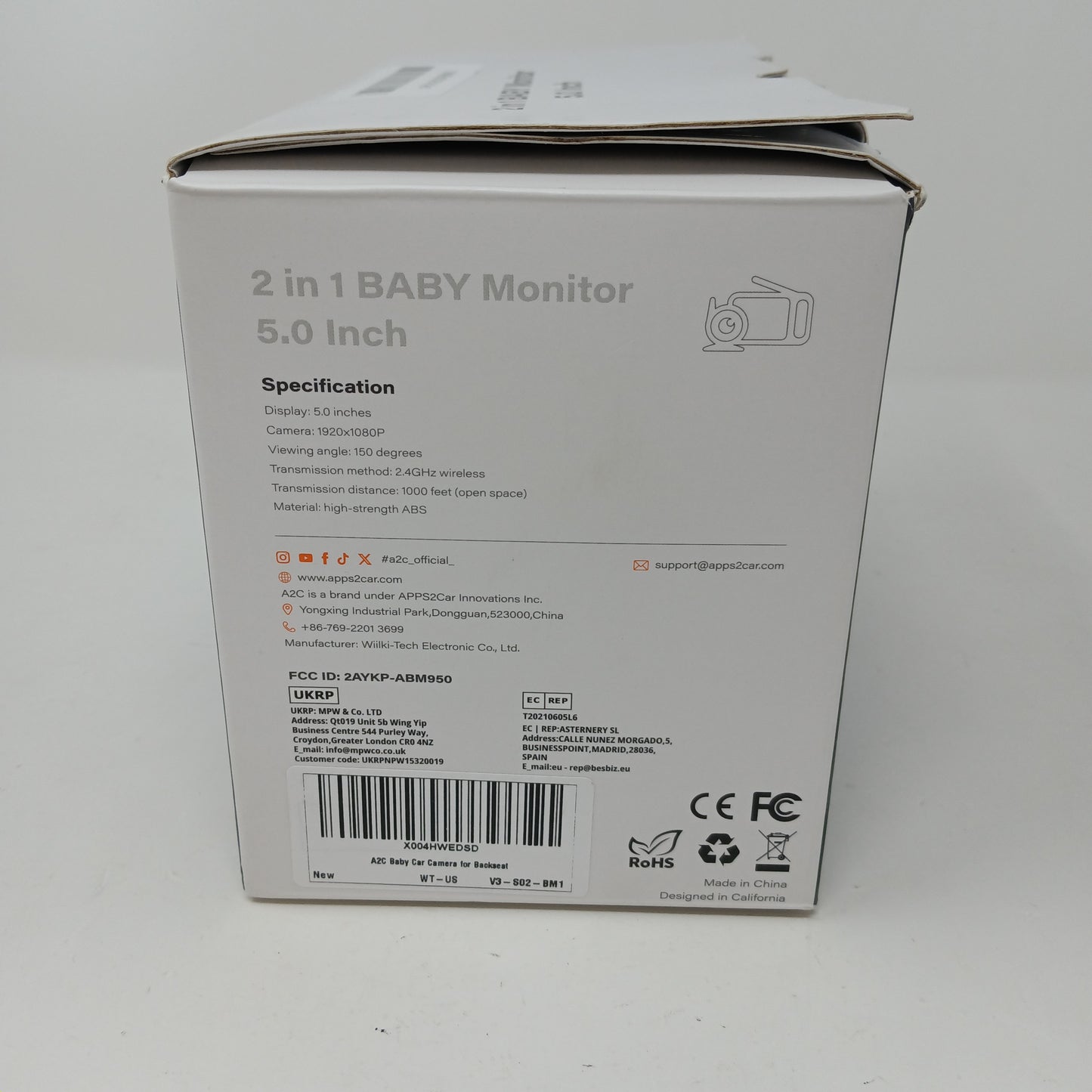 A2C Wireless Baby Camera Baby Monitor for Car & Home 5” Screen / Night Vision