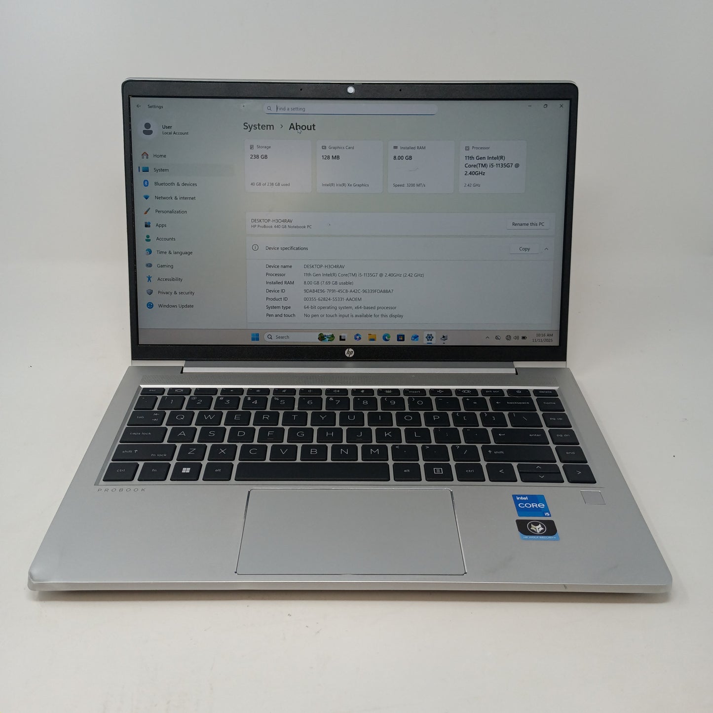 HP ProBook AX20INGW 15" i5-1135G7 2.4GHz 8GB RAM 250GB SSD