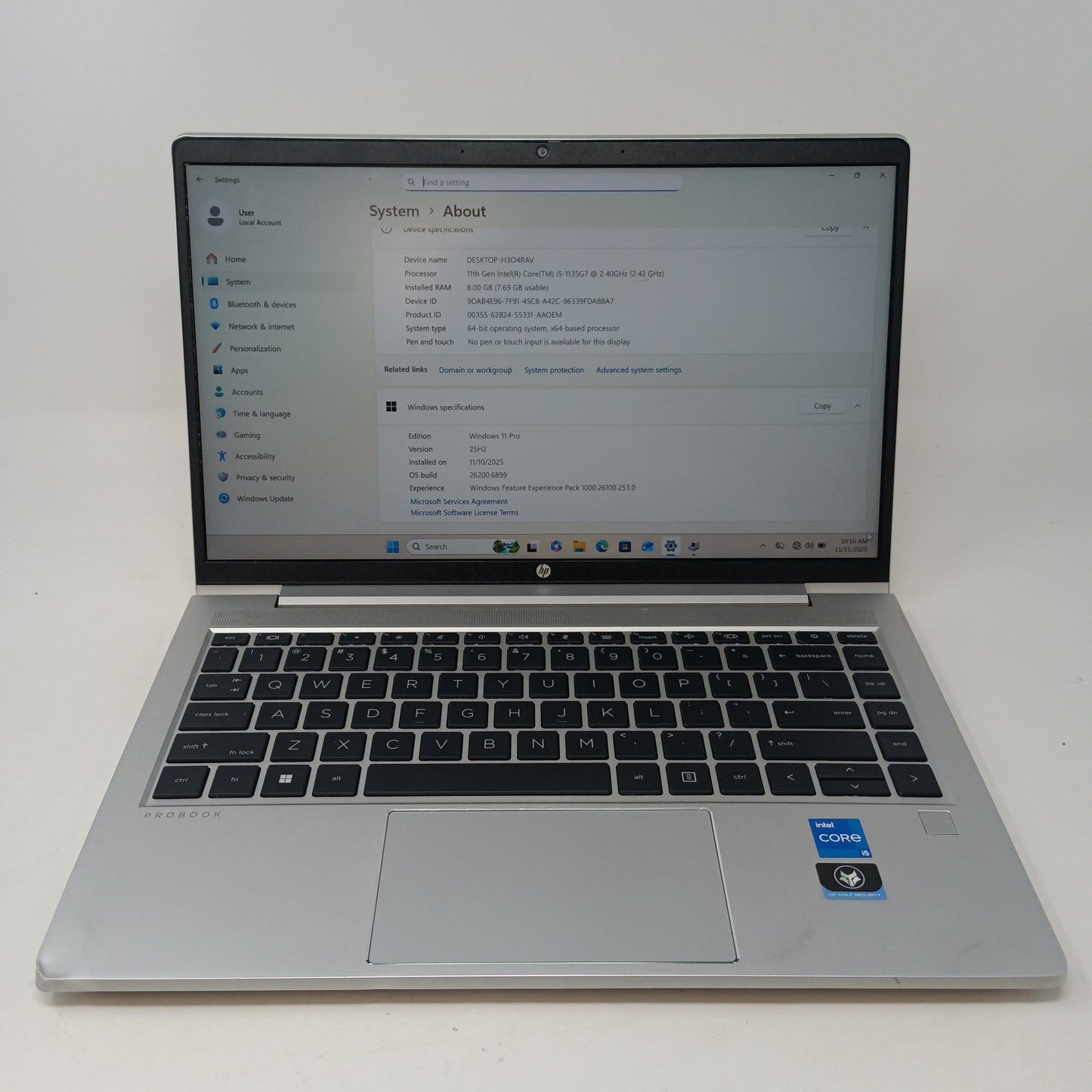 HP ProBook AX20INGW 15" i5-1135G7 2.4GHz 8GB RAM 250GB SSD