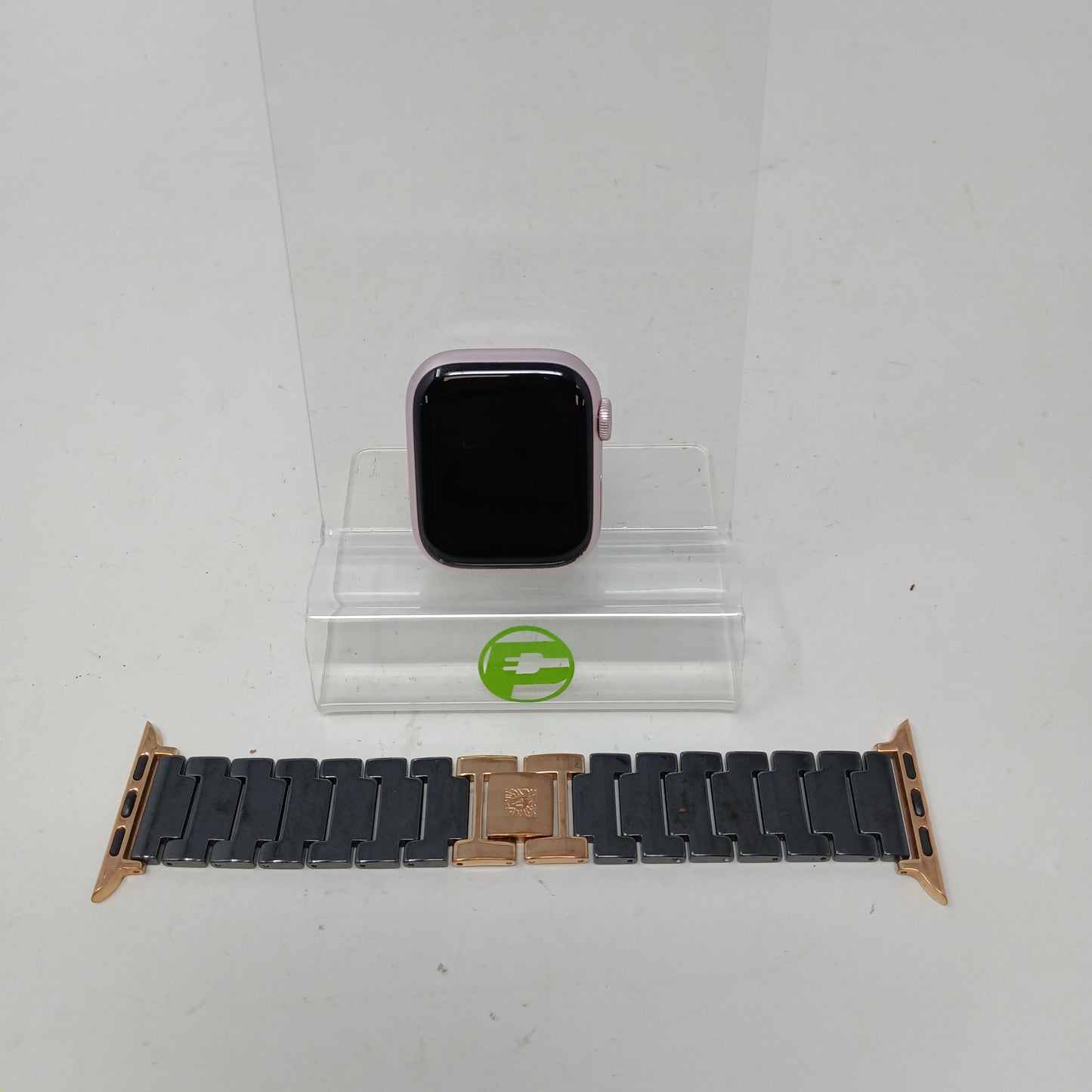 GPS Only Apple Watch Series 9 45MM Pink Aluminum Black Metal Band MR9N3LW/A