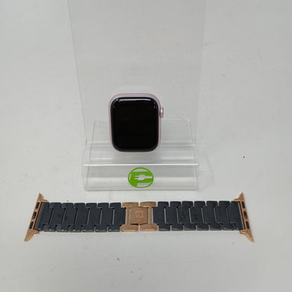 GPS Only Apple Watch Series 9 45MM Pink Aluminum Black Metal Band MR9N3LW/A