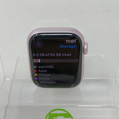 GPS Only Apple Watch Series 9 45MM Pink Aluminum Black Metal Band MR9N3LW/A