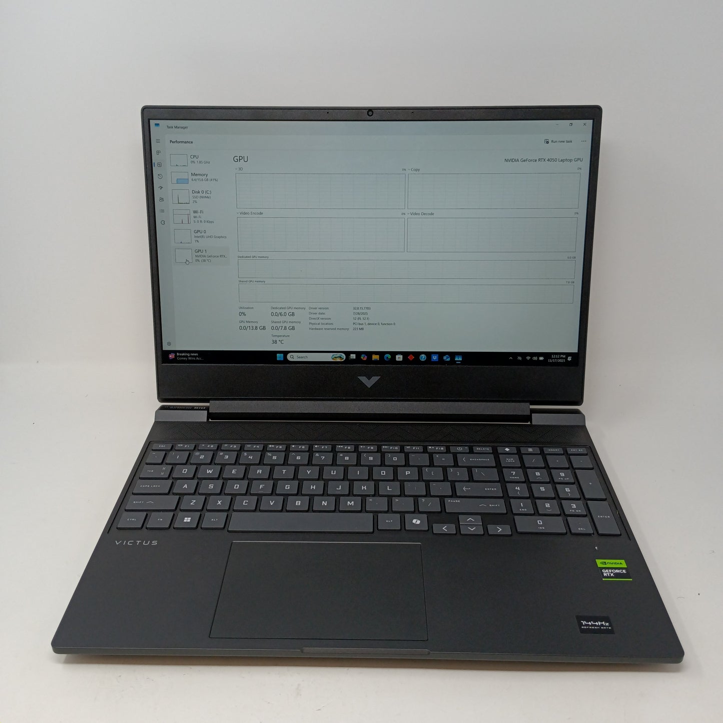HP Victus 15-FA2082WM 15.6" i5-13420H 2.10GZ 16GB RAM 512GB SSD GeForce RTX 4050