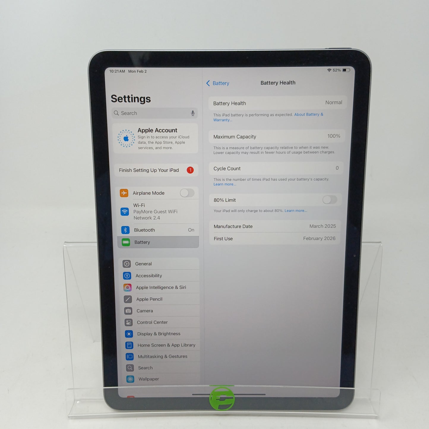 New Wi-Fi Only Apple iPad Air 11" M3 128GB Space Gray MC9W4LL/A Cycle Count 0