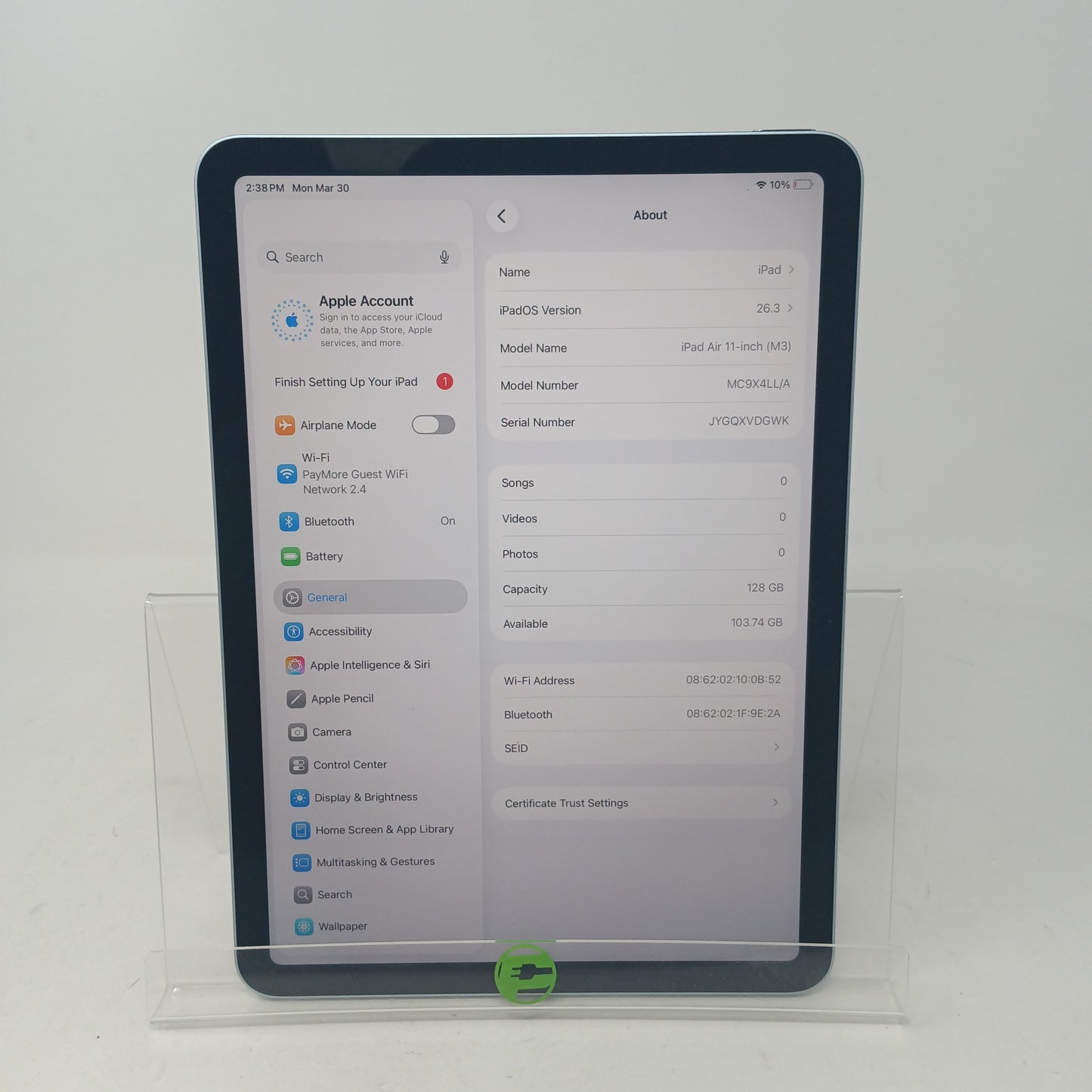 WiFi Only Apple iPad Air 11" M3 128GB Blue MC9X4LL/A