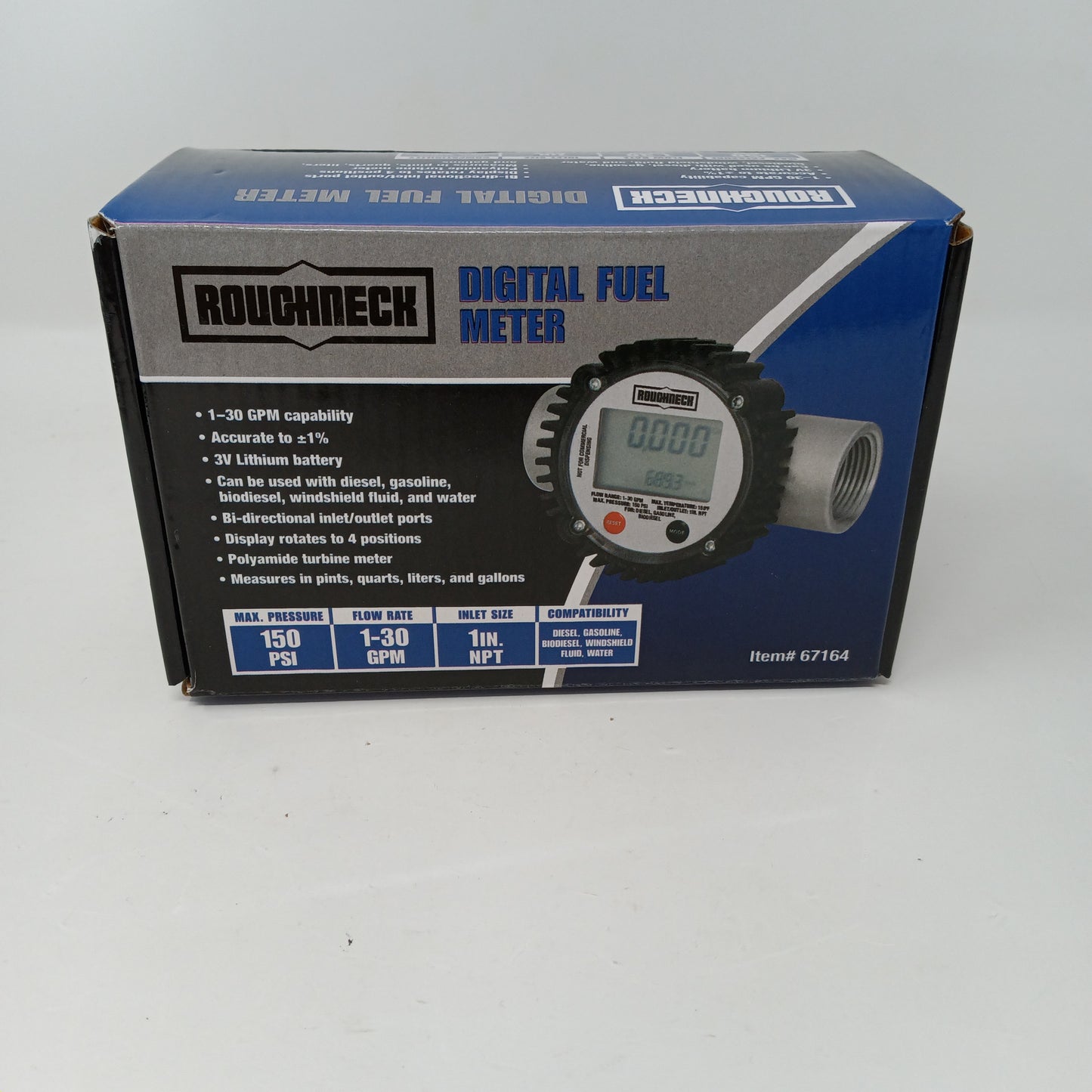 New Roughneck 67164 Digital Fuel Meter 1" NPT 1-30 GPM 150 PSI Diesel Gas Water