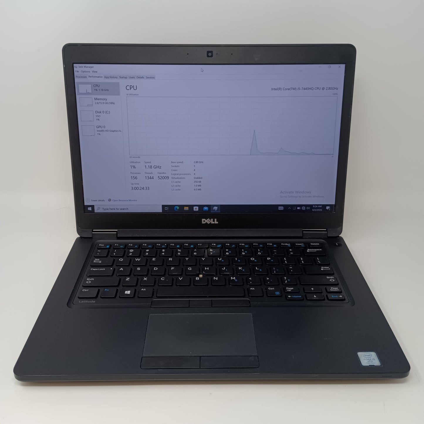 Broken Dell Latitude 5480 3000 14" i5-7440HQ 4GB RAM 60GB SSD/ Missing Key
