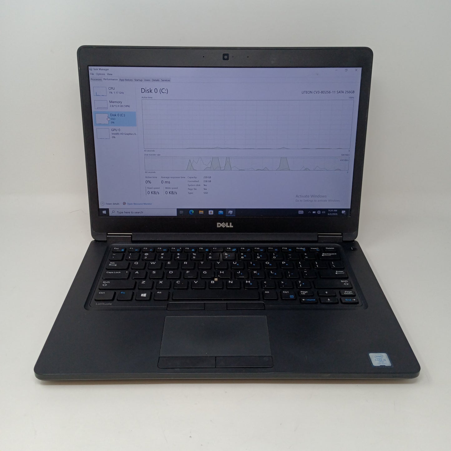 Broken Dell Latitude 5480 3000 14" i5-7440HQ 4GB RAM 60GB SSD/ Missing Key