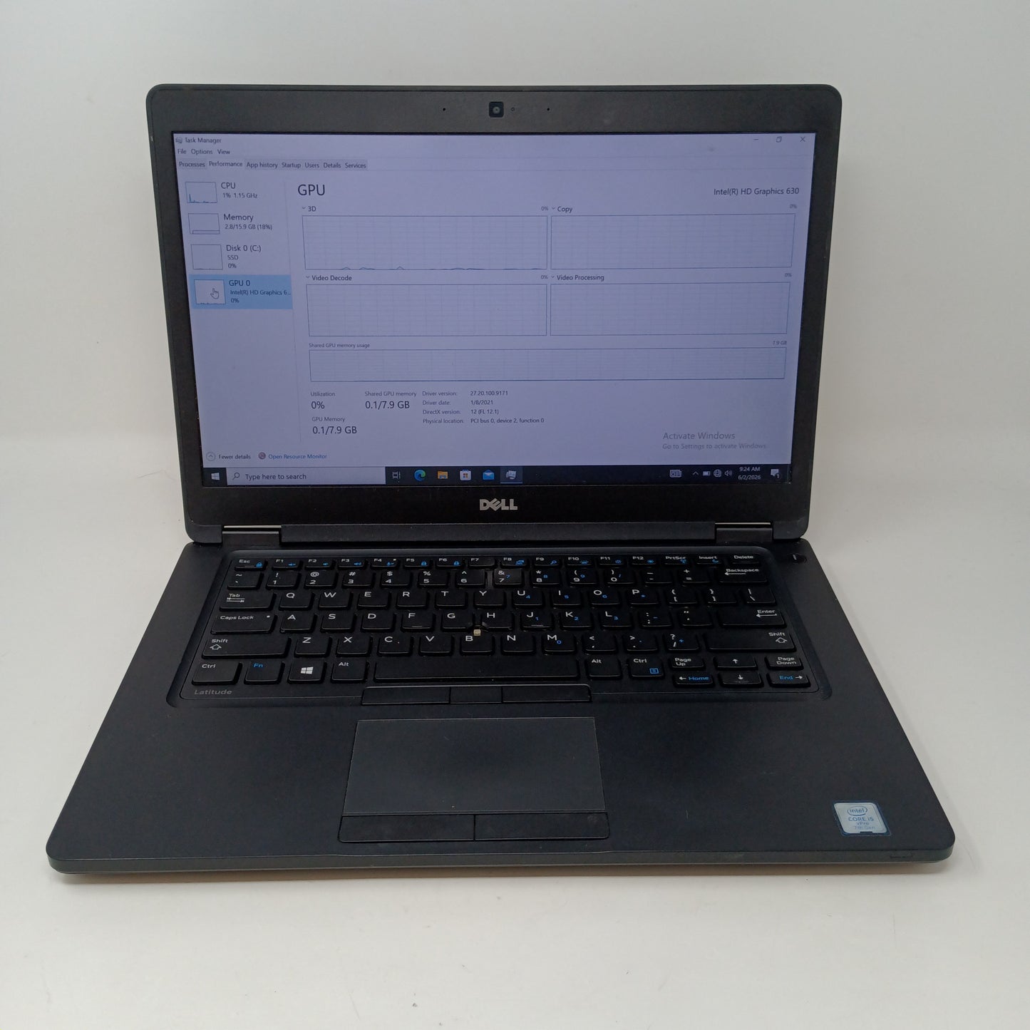Broken Dell Latitude 5480 3000 14" i5-7440HQ 4GB RAM 60GB SSD/ Missing Key