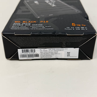 New WD External  P10 Game Drive 5TB USB 3.2 Gen 1 HDD WDBA3A0050BBK-WESN