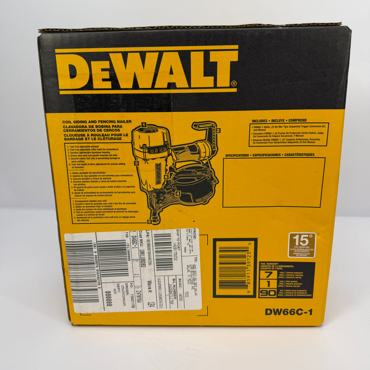 New DeWalt DW66C-1 15-Degree Coil Siding and Fencing Nailer
