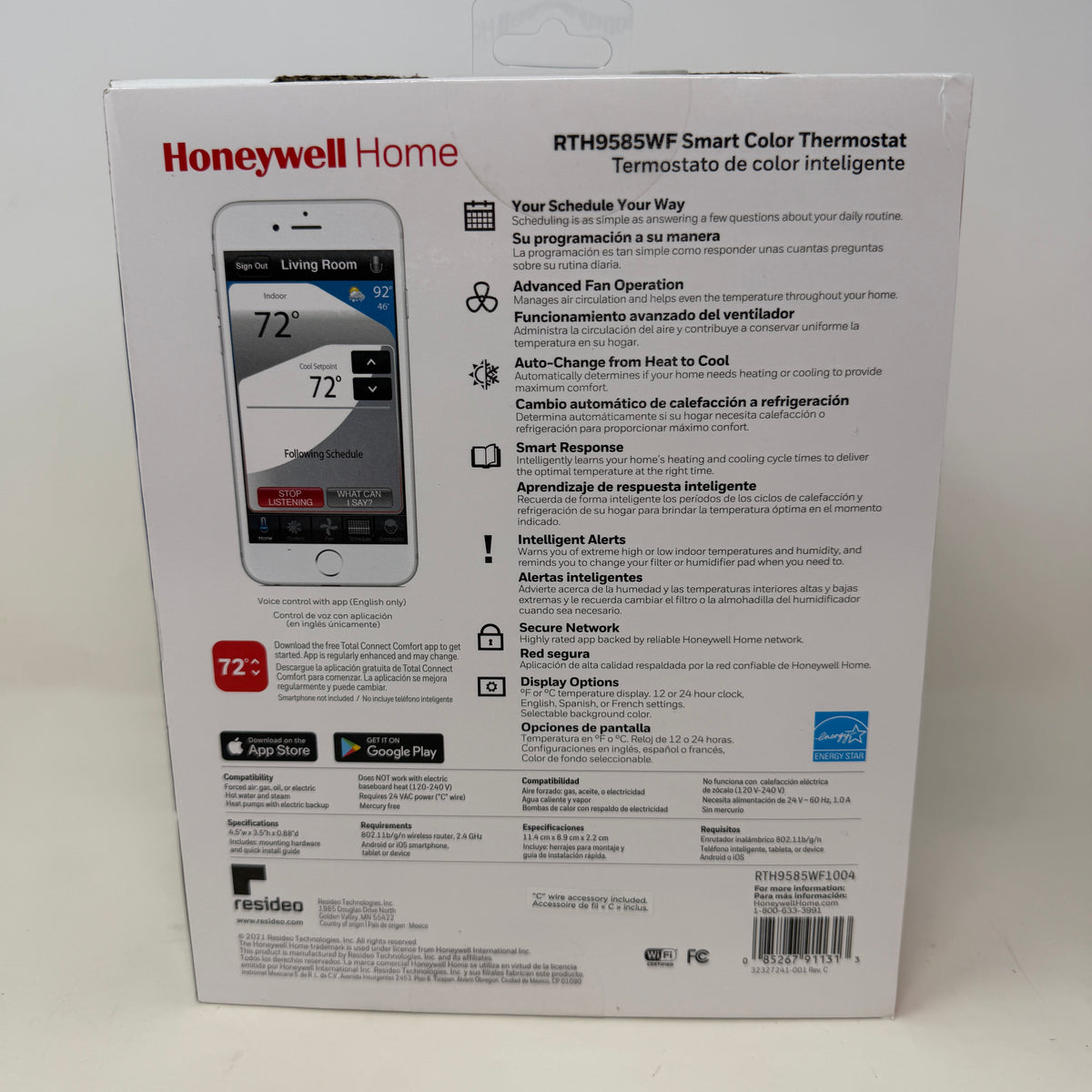 New Honeywell Home RTH9585WF Smart Color Wi-Fi Programmable Thermostat Gray