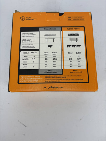 New Gallagher M560 Fence Energizer 75 Mile 400 Acre 110V 5.6J